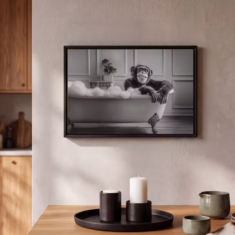 Canvas met lijst - Chimpansee - Bad - Schuim - Glimlach — 2