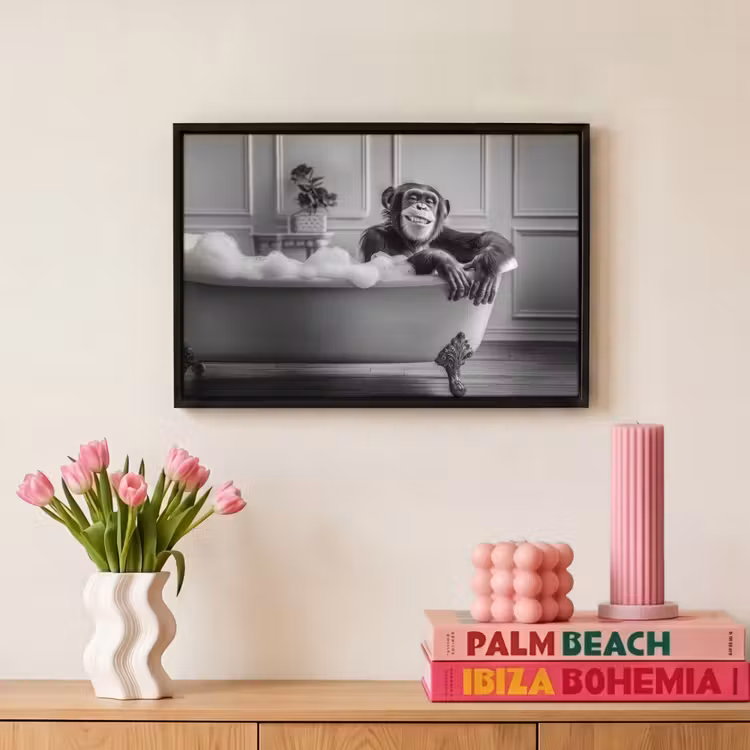 Canvas met lijst - Chimpansee - Bad - Schuim - Glimlach — 8