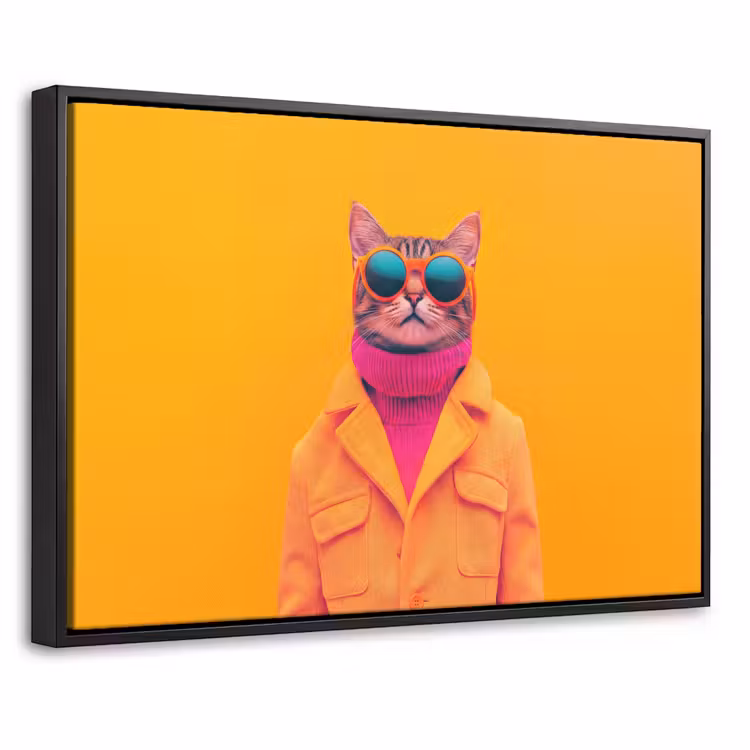 Canvas met lijst - Coltrui - Roze - Kat - Zonnebril — 1