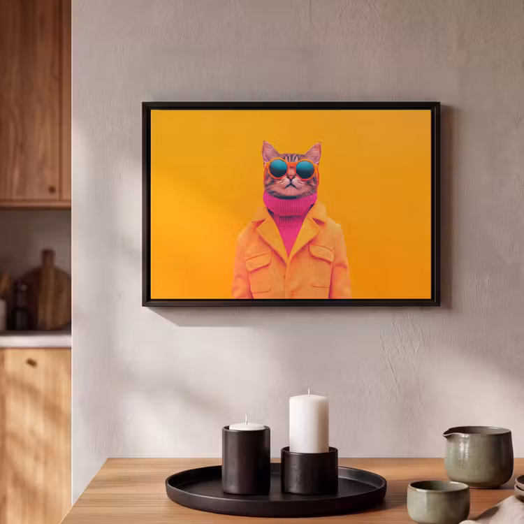 Canvas met lijst - Coltrui - Roze - Kat - Zonnebril — 2