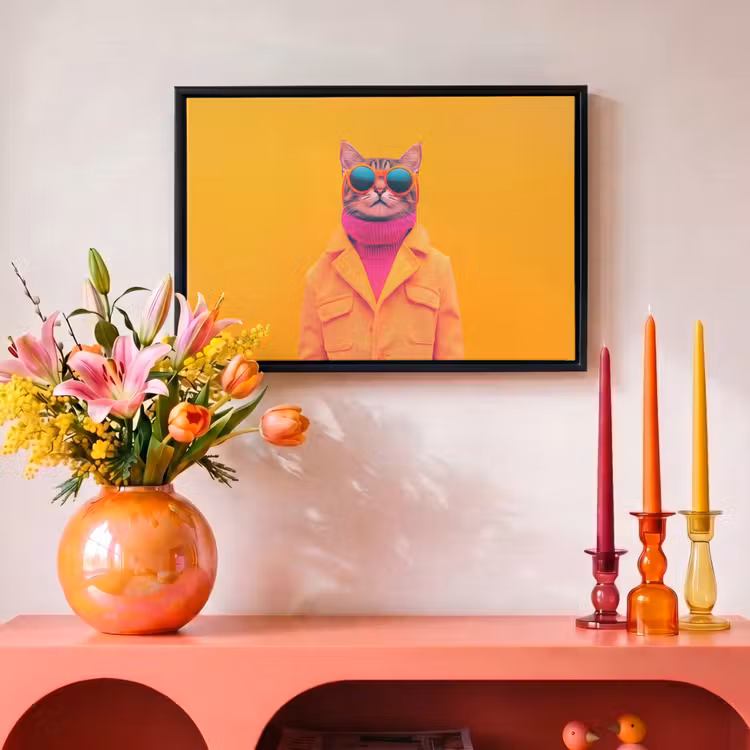Canvas met lijst - Coltrui - Roze - Kat - Zonnebril — 4