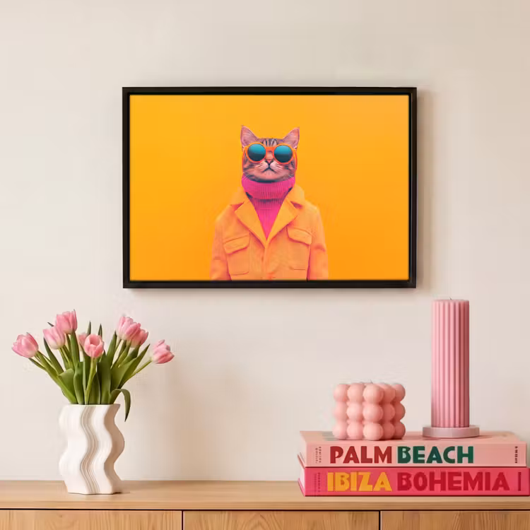 Canvas met lijst - Coltrui - Roze - Kat - Zonnebril — 8