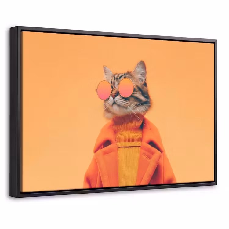 Canvas met lijst - Kat - Zonnebril - Jas - Oranje — 1