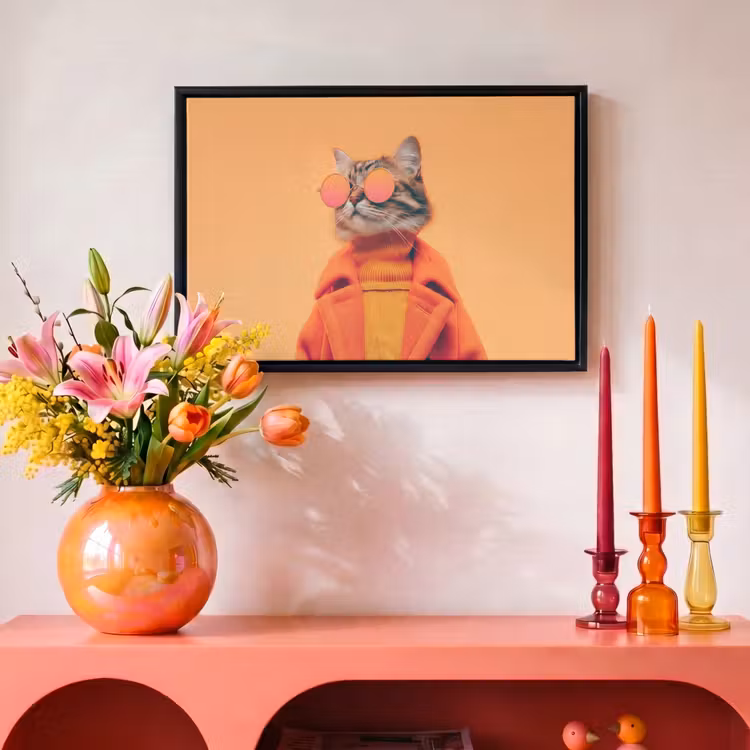 Canvas met lijst - Kat - Zonnebril - Jas - Oranje — 4