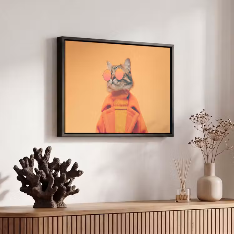 Canvas met lijst - Kat - Zonnebril - Jas - Oranje — 6