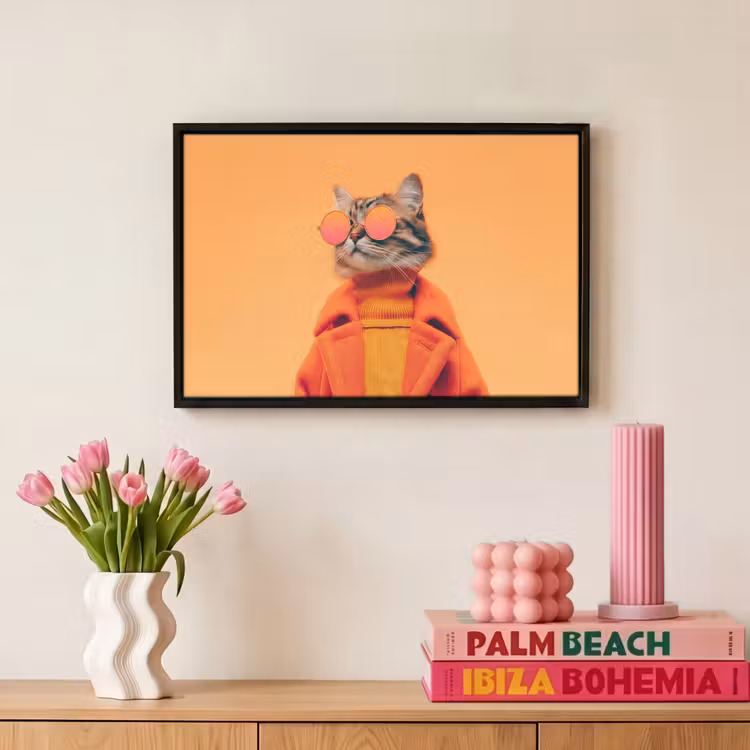 Canvas met lijst - Kat - Zonnebril - Jas - Oranje — 8