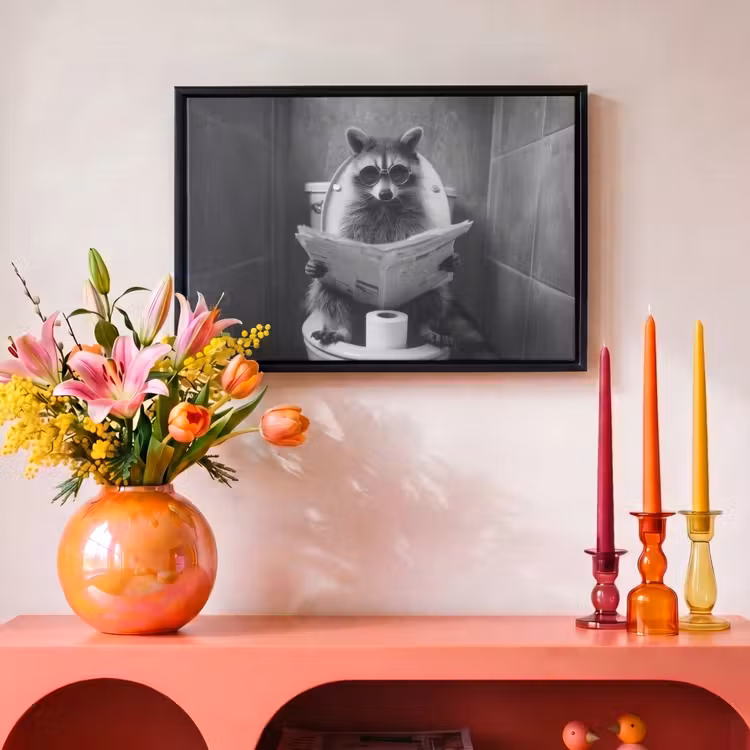 Canvas met lijst - Krant - Wasbeer - Toilet - Zonnebril — 4