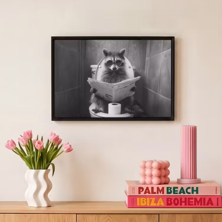 Canvas met lijst - Krant - Wasbeer - Toilet - Zonnebril — 8