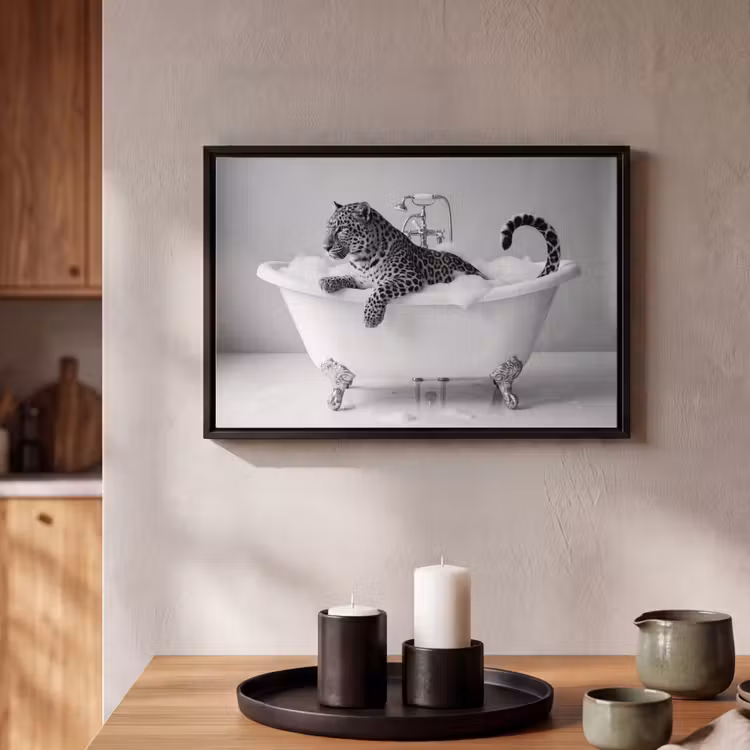Canvas met lijst - Luipaard - Badkuip - Minimalistisch — 2