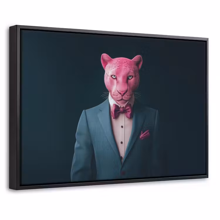 Canvas met lijst - Pak - Vlinderdas - Panter - Roze — 1