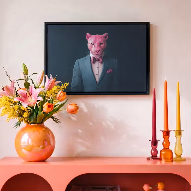 Canvas met lijst - Pak - Vlinderdas - Panter - Roze — 4