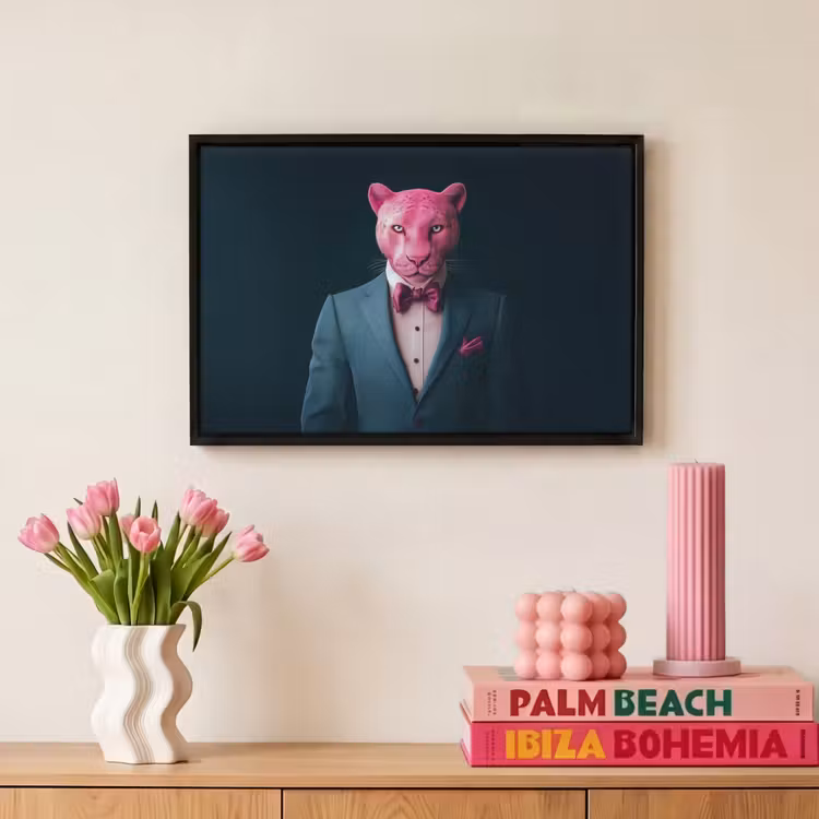 Canvas met lijst - Pak - Vlinderdas - Panter - Roze — 8