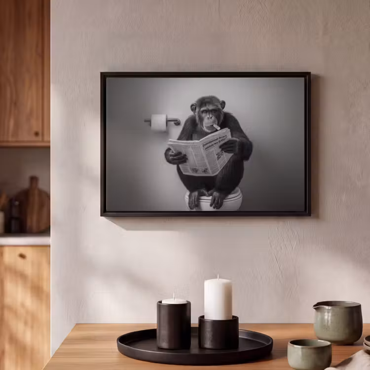 Canvas met lijst - Toilet - Chimpansee - Krant - Sigaar — 2