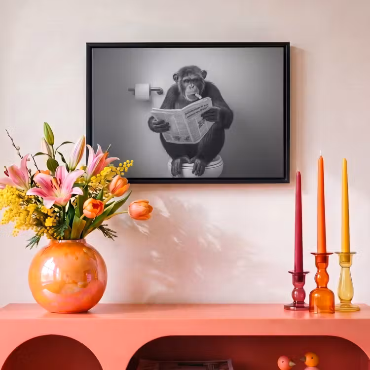 Canvas met lijst - Toilet - Chimpansee - Krant - Sigaar — 4