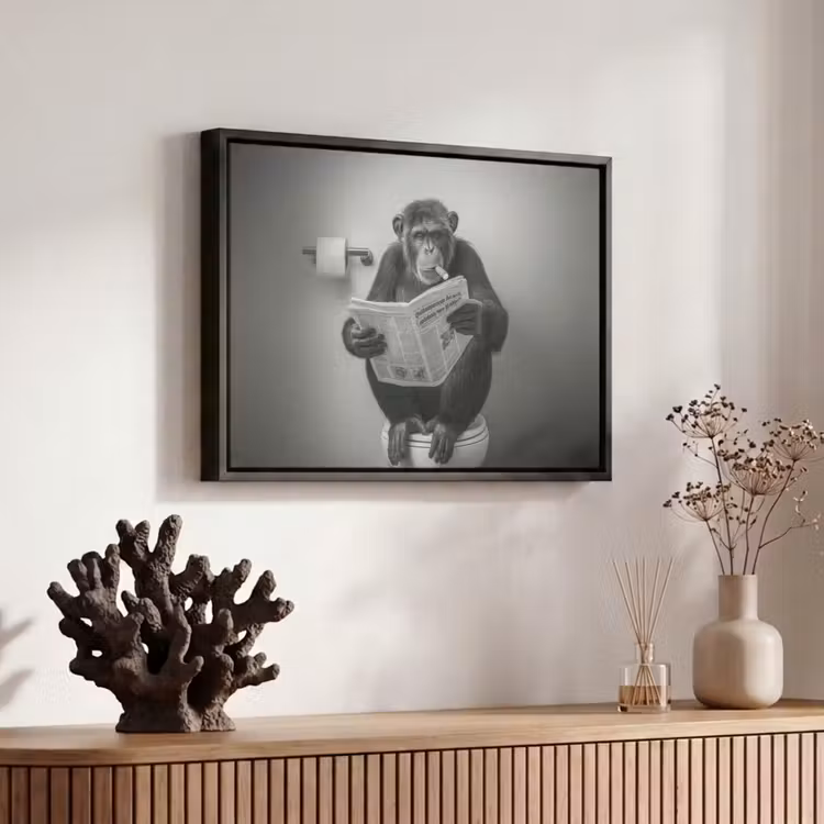 Canvas met lijst - Toilet - Chimpansee - Krant - Sigaar — 6