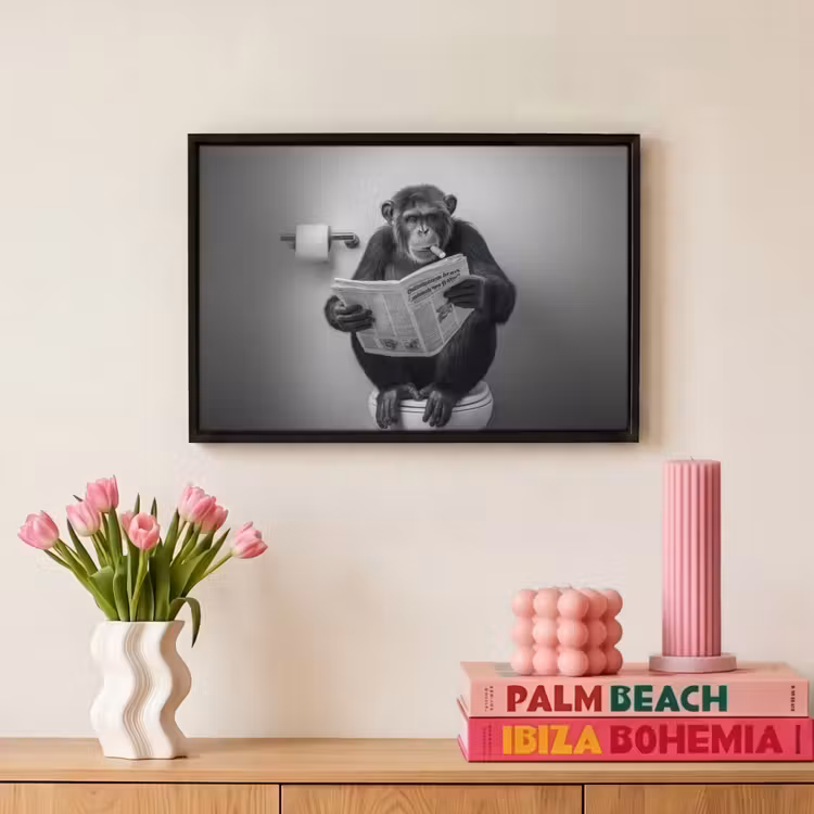 Canvas met lijst - Toilet - Chimpansee - Krant - Sigaar — 8