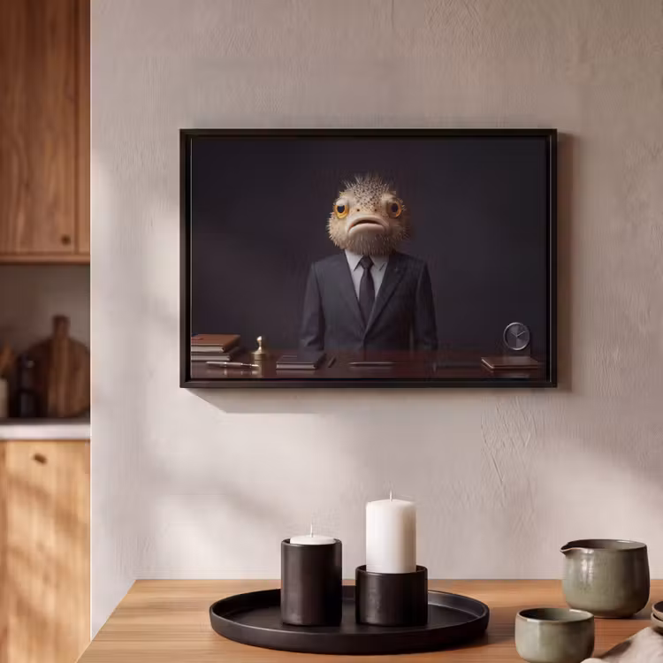 Canvas met lijst - Vis - Pak - Donkergrijs - Klok — 2