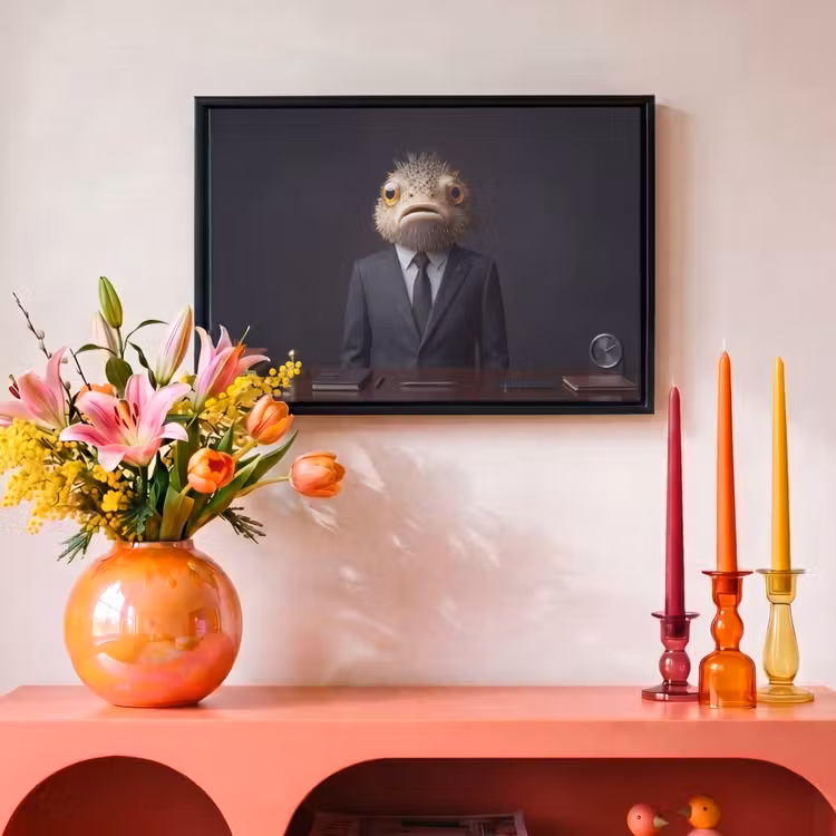 Canvas met lijst - Vis - Pak - Donkergrijs - Klok — 4