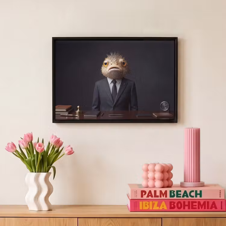 Canvas met lijst - Vis - Pak - Donkergrijs - Klok — 8