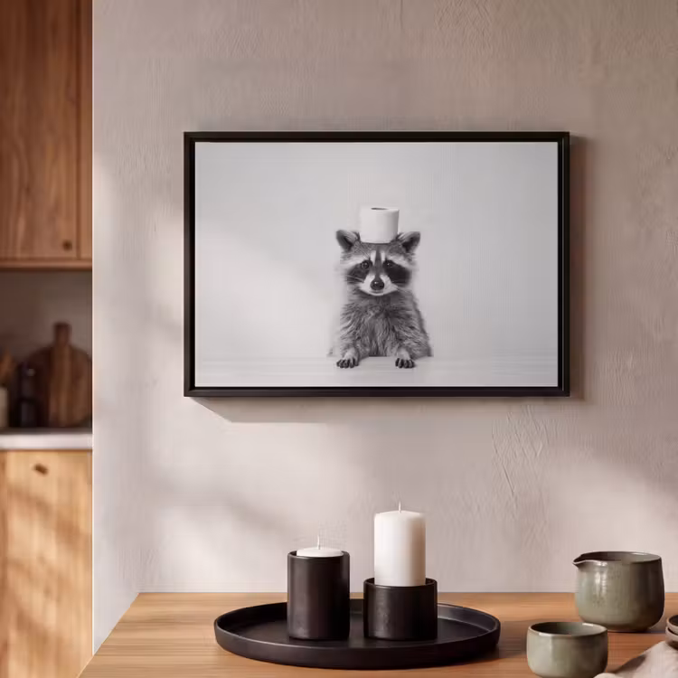 Canvas met lijst - Wasbeer - Portret - Wit - Toiletpapier — 2