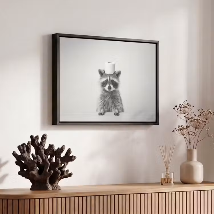 Canvas met lijst - Wasbeer - Portret - Wit - Toiletpapier — 6