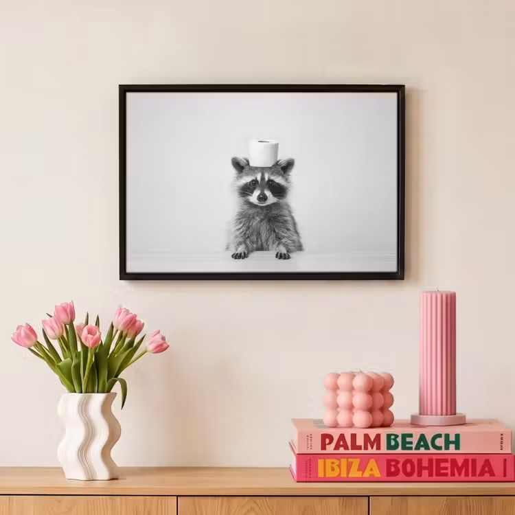 Canvas met lijst - Wasbeer - Portret - Wit - Toiletpapier — 8
