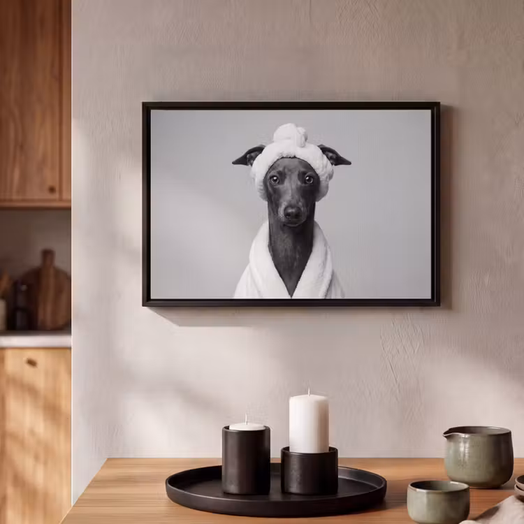 Canvas met lijst - Windhond - Badjas - Haarband - Portret — 2