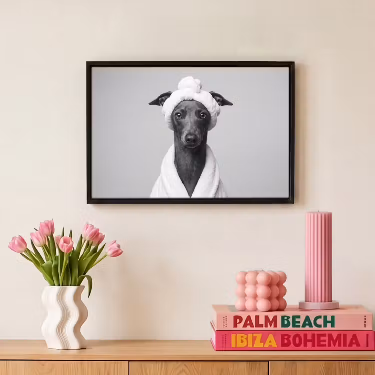 Canvas met lijst - Windhond - Badjas - Haarband - Portret — 8