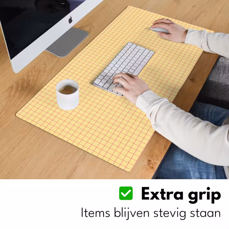 Bureau onderlegger - Ruitjes - Grid - Minimalistisch - Geel - Roze — 6
