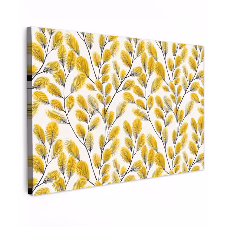 Canvas schilderij - Bladeren - Botanisch - Elegant - Geel - Zwart — 1