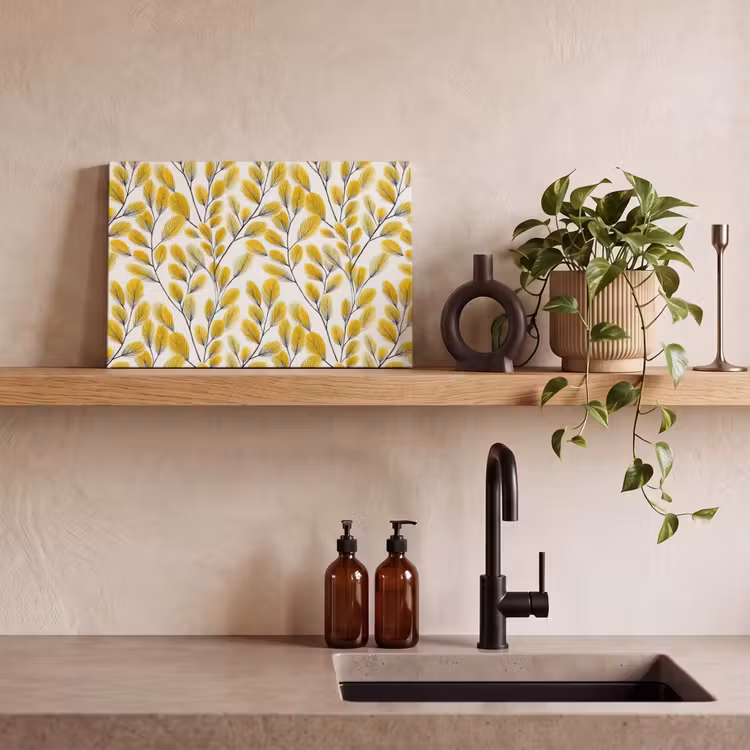 Canvas schilderij - Bladeren - Botanisch - Elegant - Geel - Zwart — 3