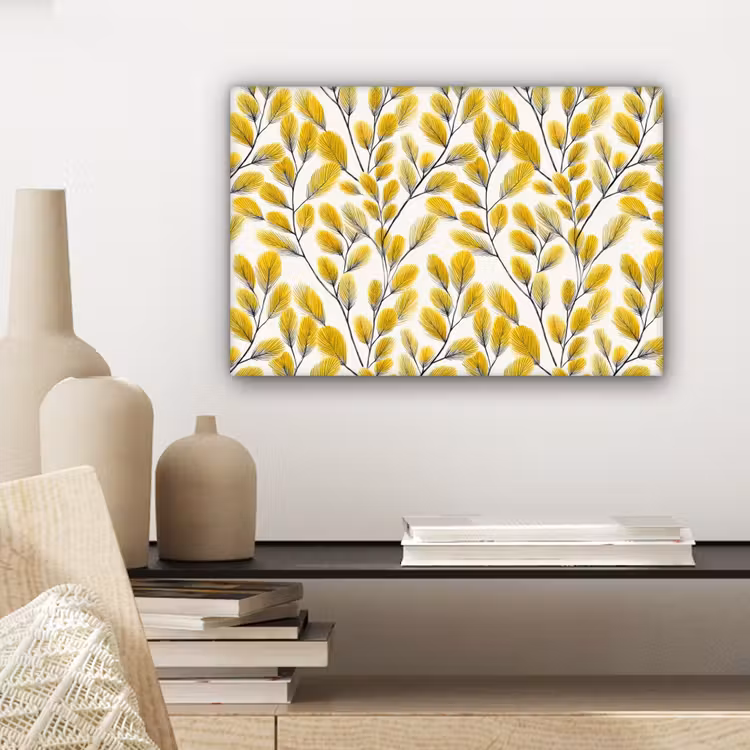 Canvas schilderij - Bladeren - Botanisch - Elegant - Geel - Zwart — 5