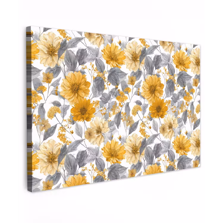 Canvas schilderij - Bloemen - Botanisch - Elegant - Okergeel - Grijs — 1