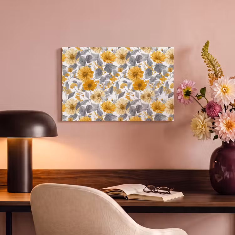 Canvas schilderij - Bloemen - Botanisch - Elegant - Okergeel - Grijs — 4