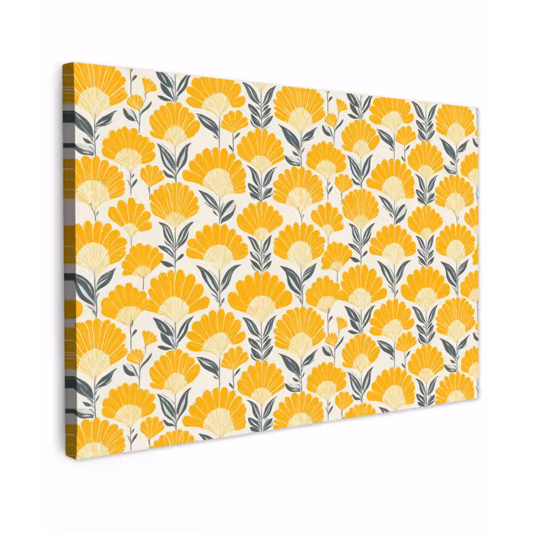 Canvas schilderij - Bloemen - Retro - Botanisch - Okergeel - Grijs — 1
