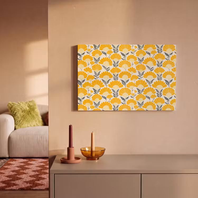 Canvas schilderij - Bloemen - Retro - Botanisch - Okergeel - Grijs — 2