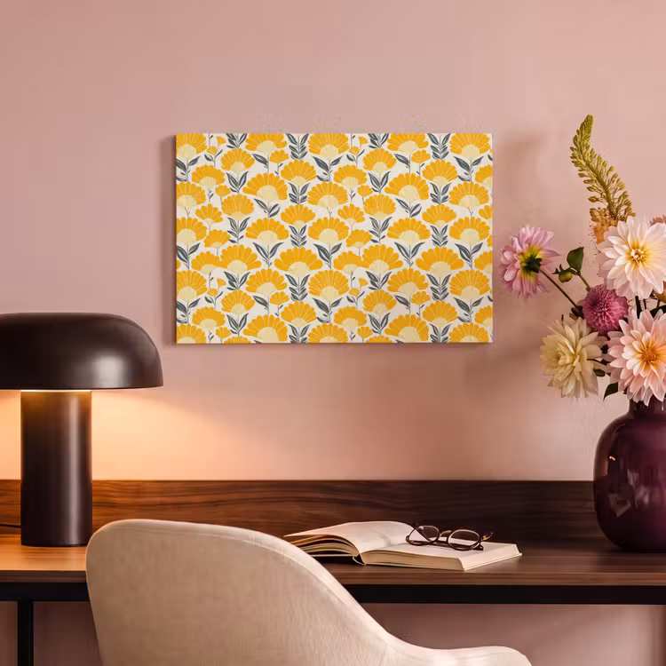 Canvas schilderij - Bloemen - Retro - Botanisch - Okergeel - Grijs — 4