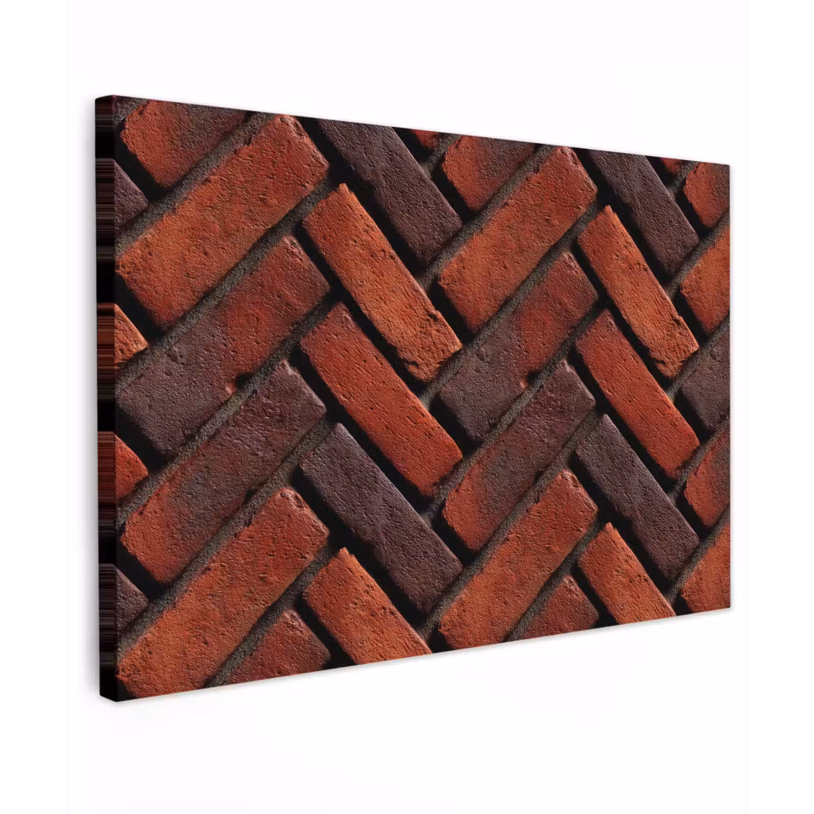 Canvas schilderij - Bakstenen - Visgraat - Structuur - Roodbruin — 1