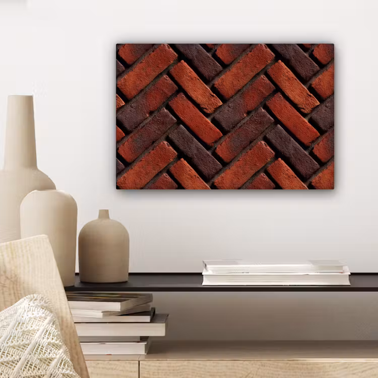 Canvas schilderij - Bakstenen - Visgraat - Structuur - Roodbruin — 5