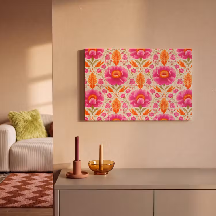 Canvas schilderij - Bloemen - Barok - Roze - Oranje — 2