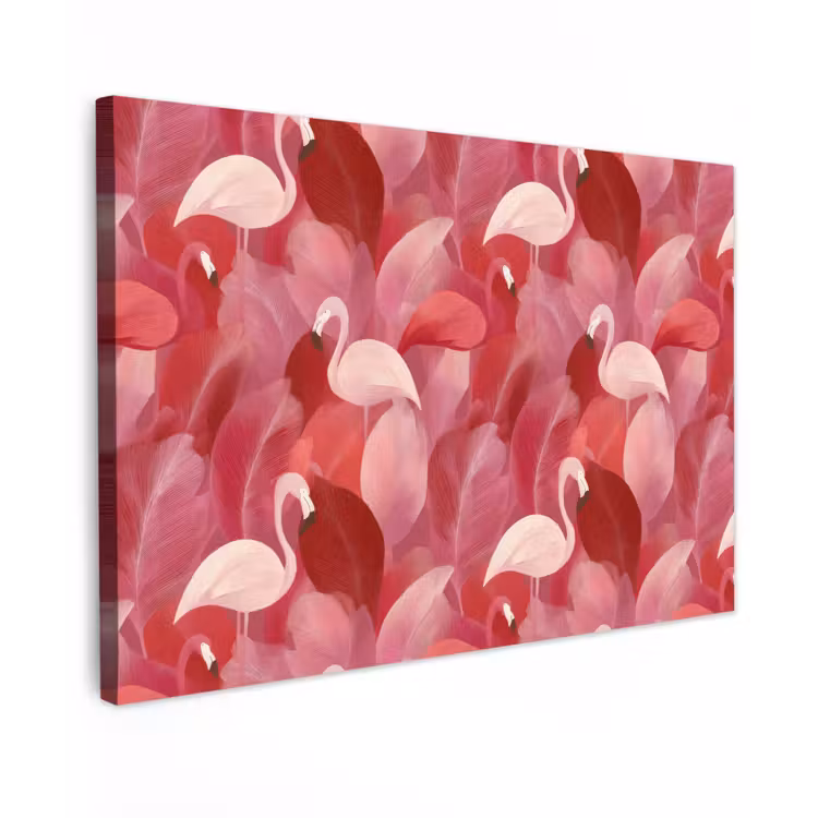 Canvas schilderij - Flamingo - Botanisch - Elegant - Roze - Rood — 1