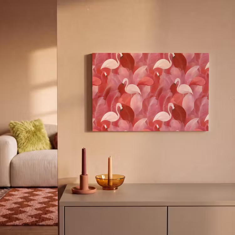 Canvas schilderij - Flamingo - Botanisch - Elegant - Roze - Rood — 2
