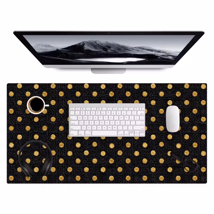 Bureau onderlegger - Polka Dot - Stippen - Goud - Zwart — 4