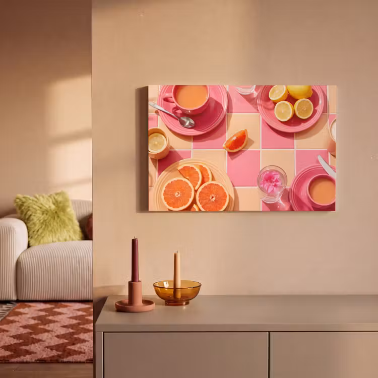Canvas schilderij - Eten - Citrusvruchten - Stillevens - Roze - Oranje — 2