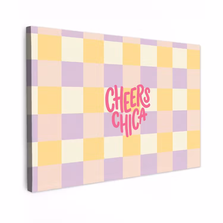 Canvas schilderij - Cheers Chica - Ruitjes - Lila - Geel — 1