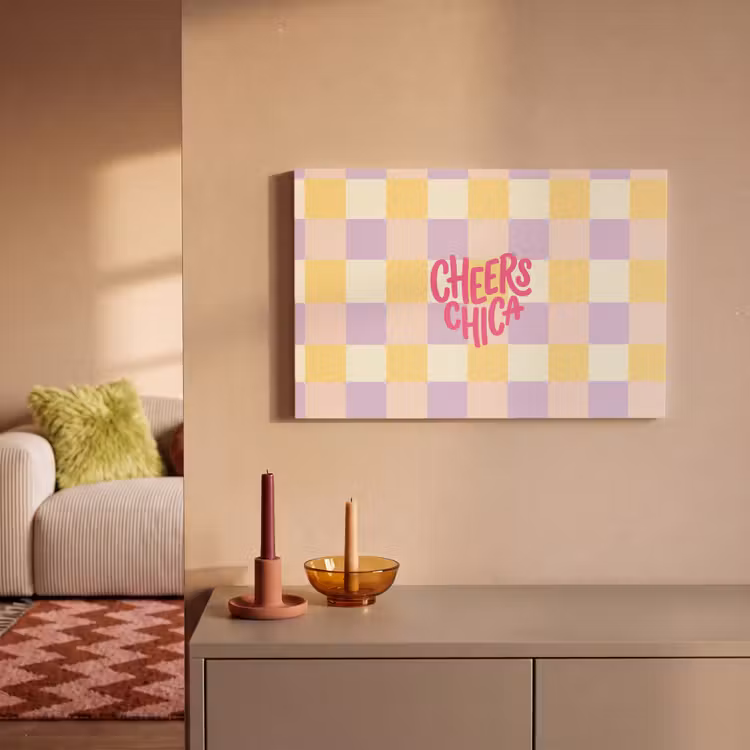 Canvas schilderij - Cheers Chica - Ruitjes - Lila - Geel — 2