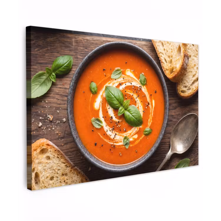 Canvas schilderij - Eten - Soep - Basilicum - Rustiek - Rood — 1