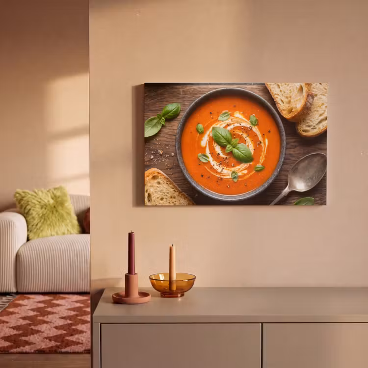 Canvas schilderij - Eten - Soep - Basilicum - Rustiek - Rood — 2