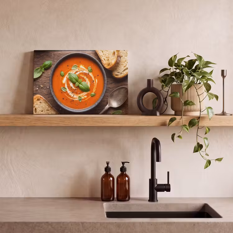 Canvas schilderij - Eten - Soep - Basilicum - Rustiek - Rood — 3