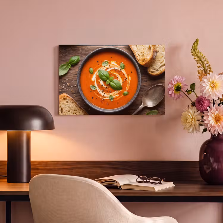 Canvas schilderij - Eten - Soep - Basilicum - Rustiek - Rood — 4